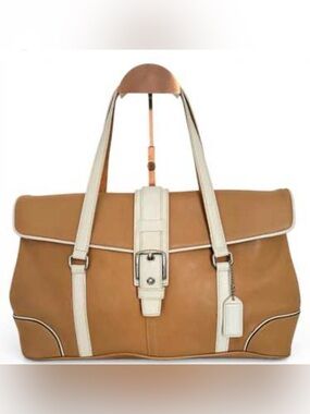Coach Brown Leather satchel with Cream Trim and Straps